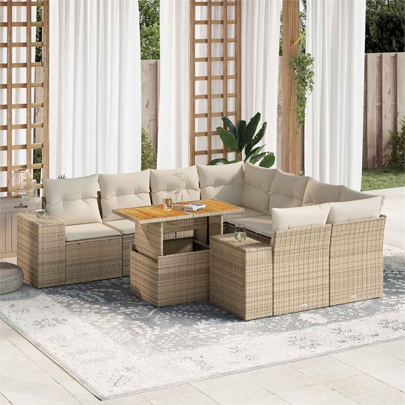 vidaXL 9 Piece Solid Acacia Wood Sofa Set in Beige