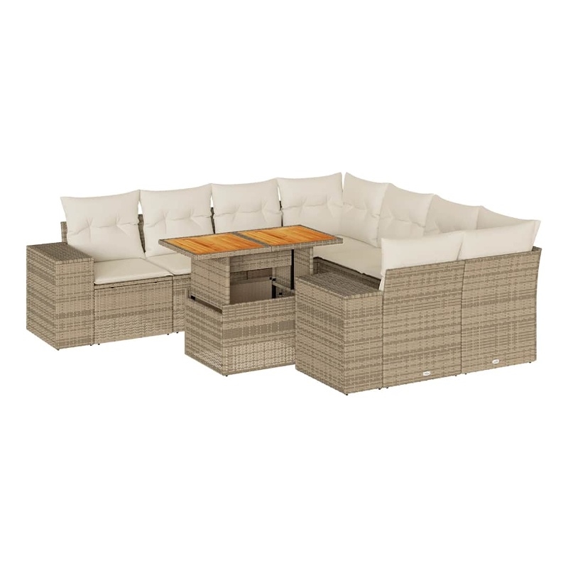 vidaXL 9 Piece Solid Acacia Wood Sofa Set in Beige