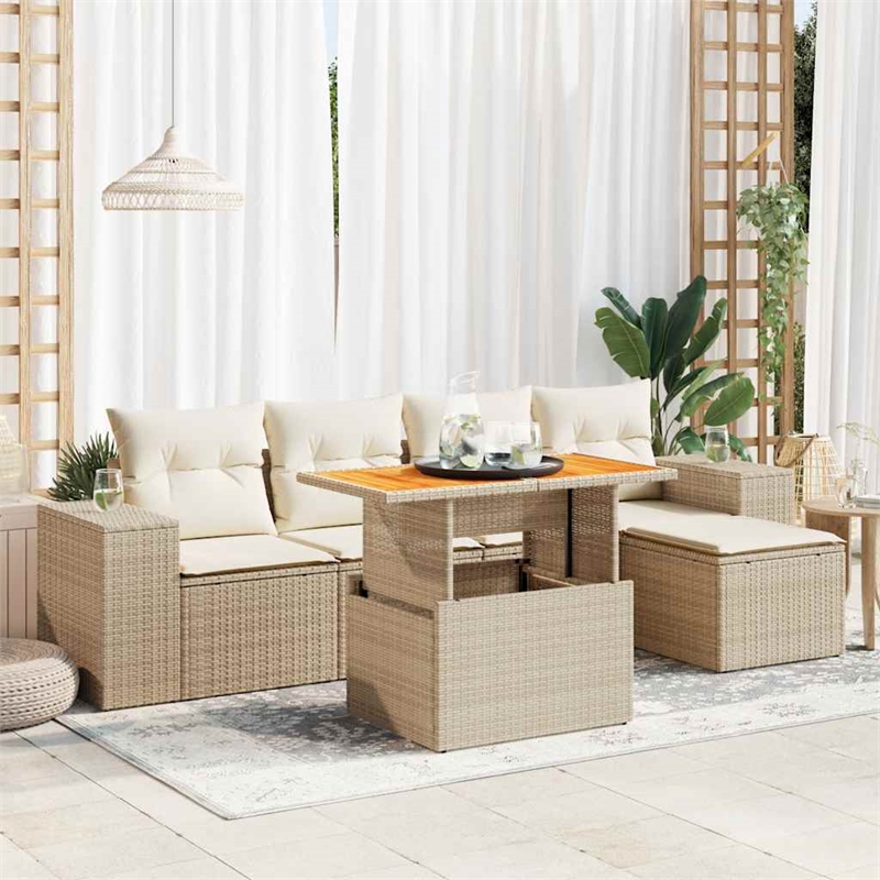 vidaXL 6 Piece Poly Rattan Sofa Set in White/Cream/Beige