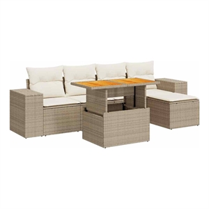vidaXL 6 Piece Poly Rattan Sofa Set in White/Cream/Beige