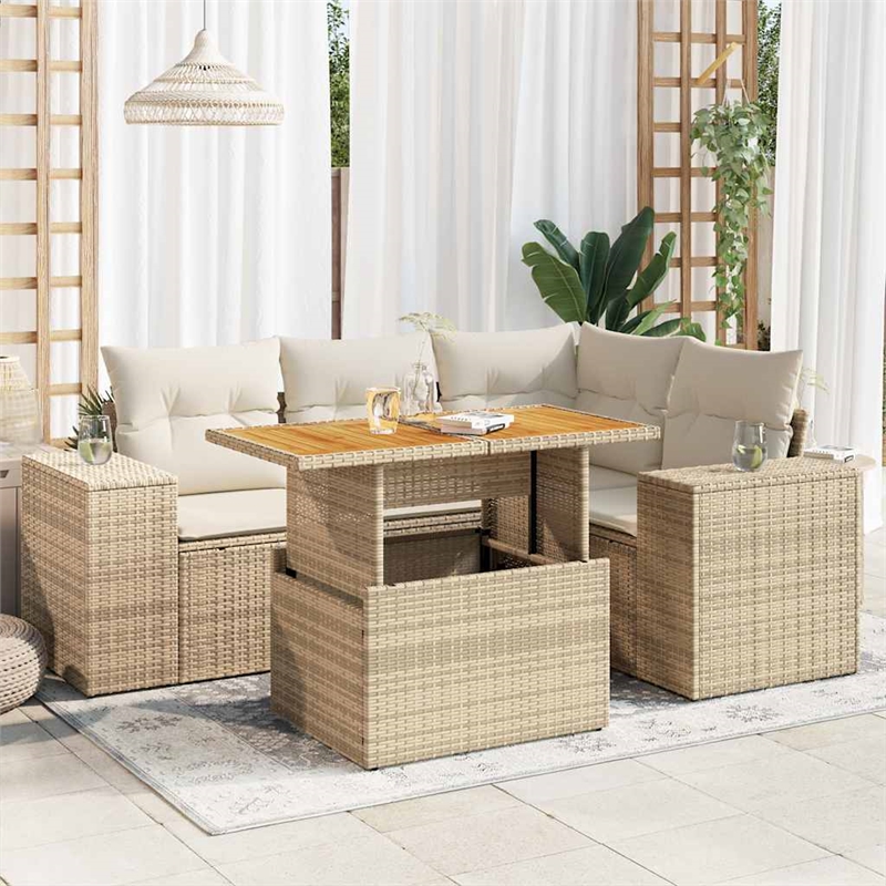 vidaXL 5 Piece Solid Acacia Wood Sofa Set in Beige
