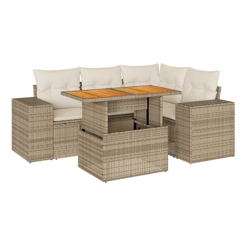 vidaXL 5 Piece Solid Acacia Wood Sofa Set in Beige