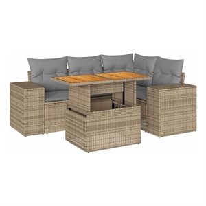 vidaXL 5 Piece Solid Acacia Wood Sofa Set in Gray/Beige