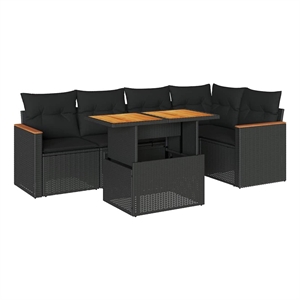 vidaXL 6 Piece Solid Acacia Wood Sofa Set in Black