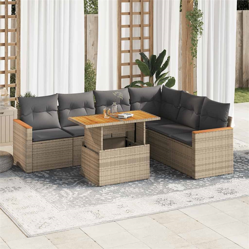 vidaXL 7 Piece Poly Rattan Sofa Set in Gray/Beige
