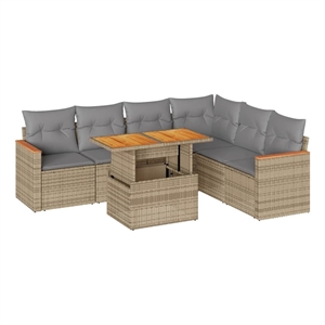 vidaXL 7 Piece Poly Rattan Sofa Set in Gray/Beige