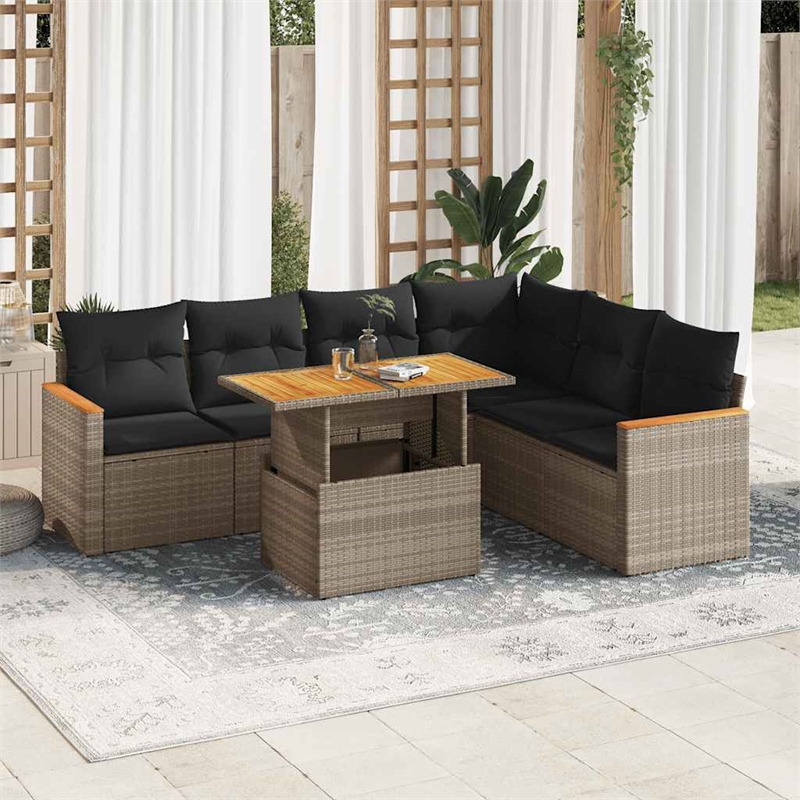vidaXL 7 Piece Solid Acacia Wood Sofa Set in Gray