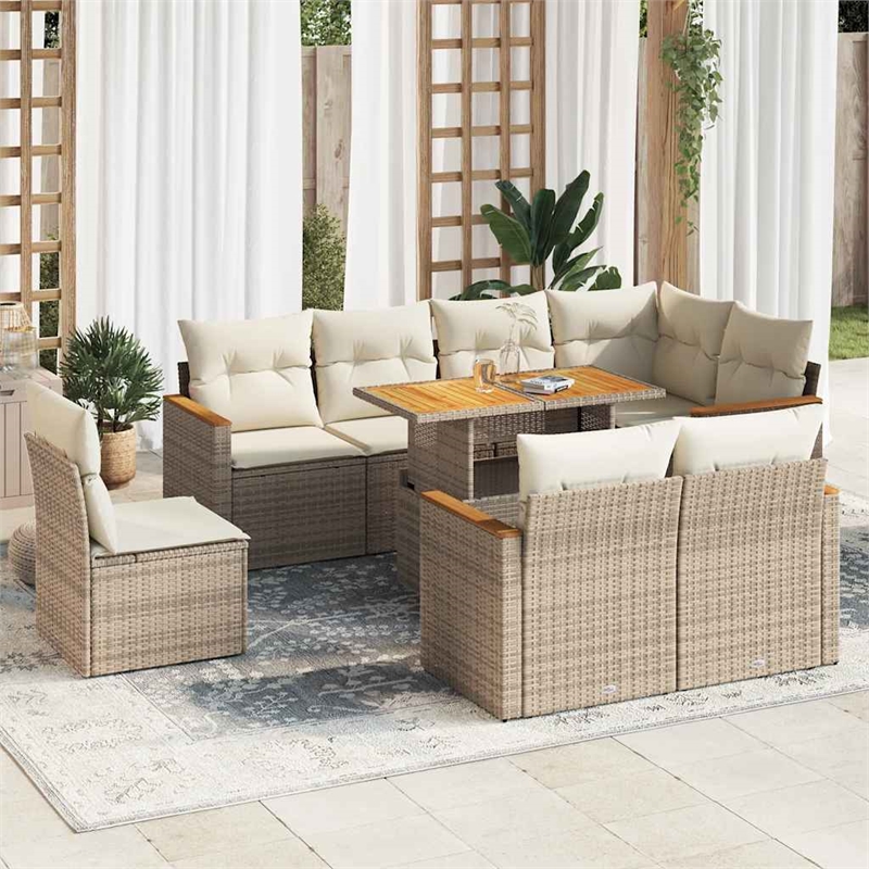vidaXL 9 Piece Solid Acacia Wood Sofa Set in Beige