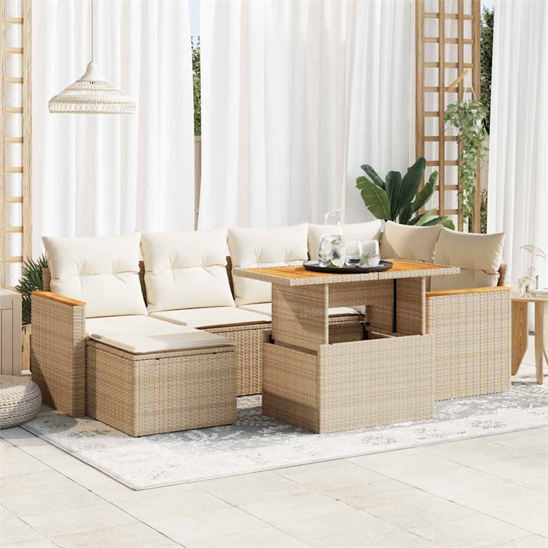 vidaXL 7 Piece Solid Acacia Wood Sofa Set in Beige