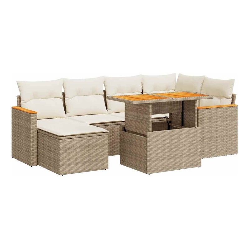 vidaXL 7 Piece Solid Acacia Wood Sofa Set in Beige