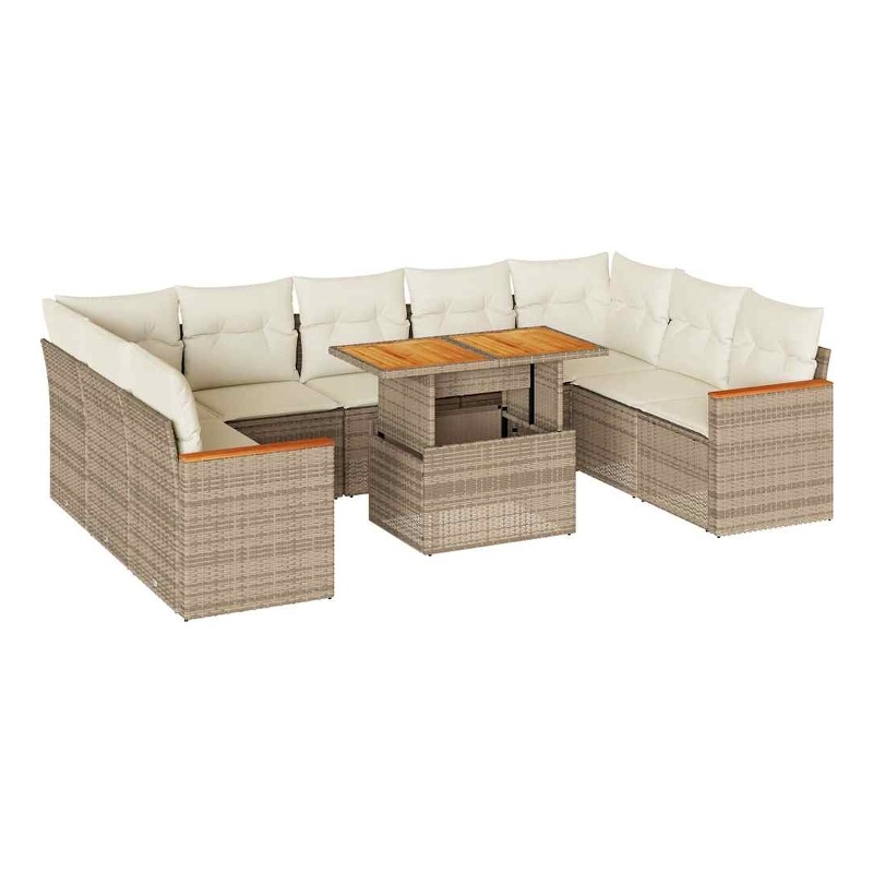 vidaXL 10 Piece Solid Acacia Wood Large Sofa Set in Beige