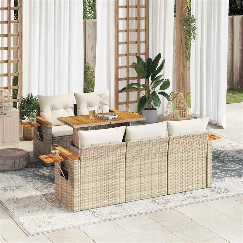 vidaXL Solid Acacia Wood Sofa Set in Beige