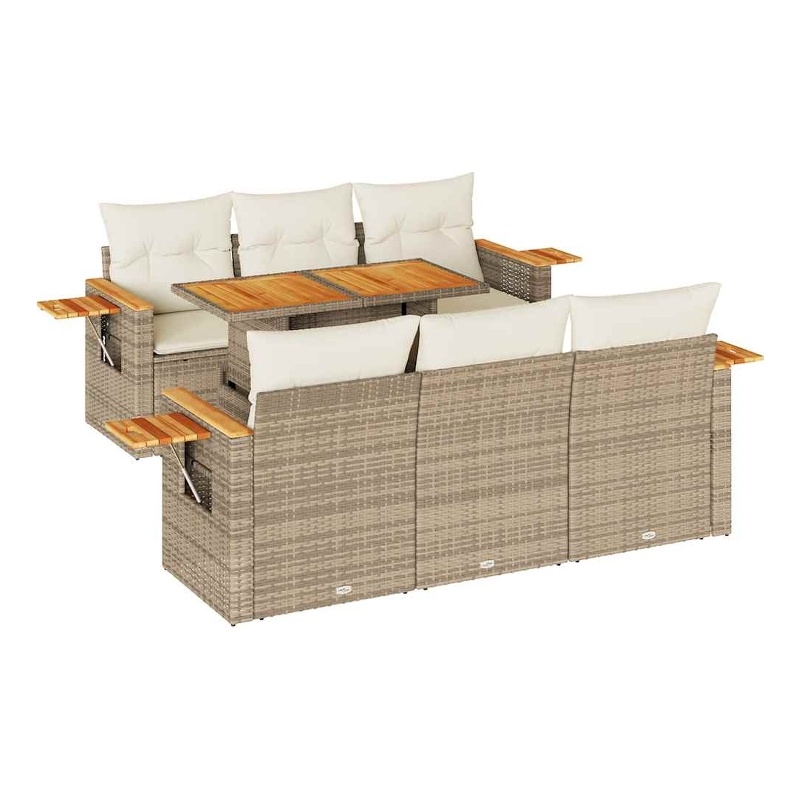 vidaXL 7 Piece Solid Acacia Wood Sofa Set in Beige