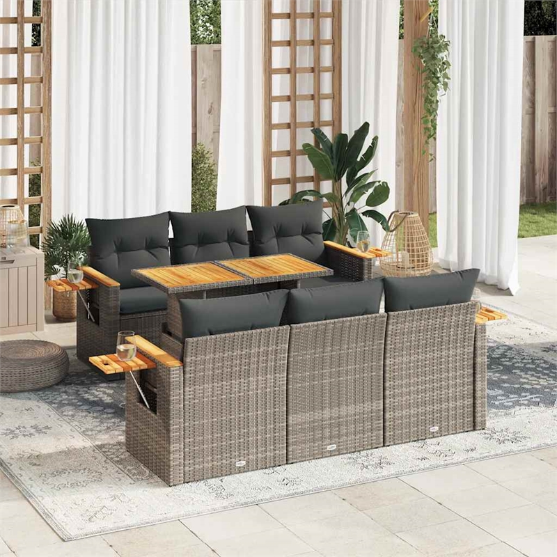 vidaXL 7 Piece Solid Acacia Wood Sofa Set in Gray