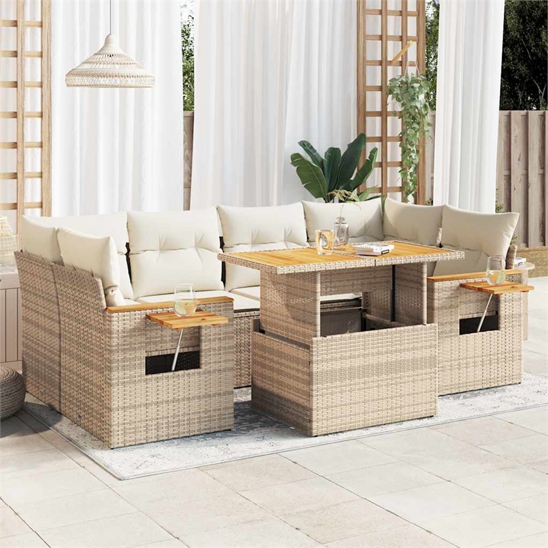 vidaXL 7 Piece Solid Acacia Wood Sofa Set in Beige
