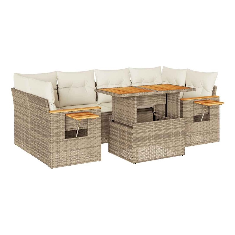 vidaXL 7 Piece Solid Acacia Wood Sofa Set in Beige
