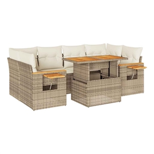 vidaXL 7 Piece Solid Acacia Wood Sofa Set in Beige