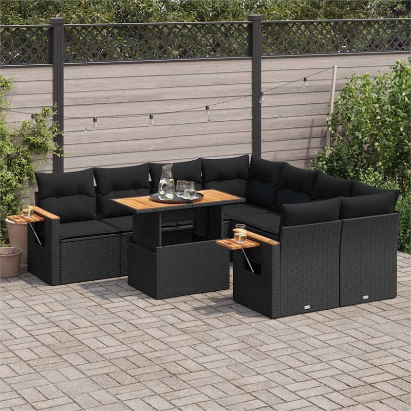 vidaXL 9 Piece Poly Rattan Sofa Set in Black