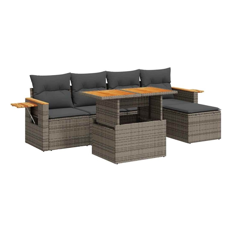 vidaXL 6 Piece Solid Acacia Wood Sofa Set in Gray