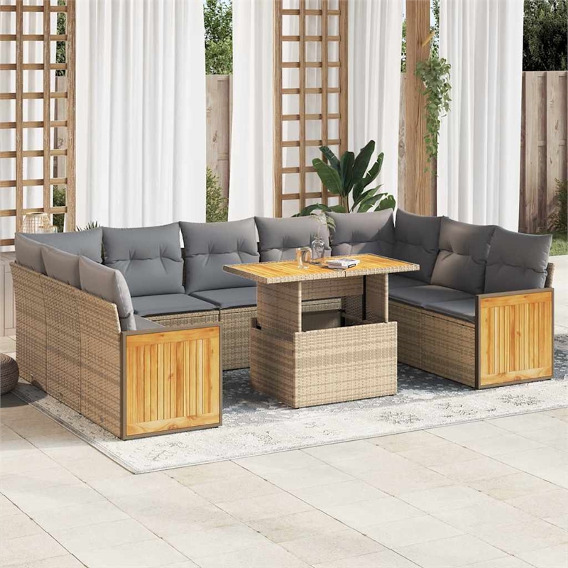 vidaXL 10 Piece Steel Sofa Set in Beige