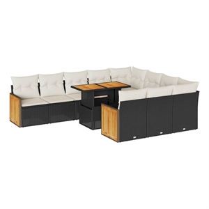 vidaXL 11 Piece Solid Acacia Wood Small Sofa Set in Black/White/Cream