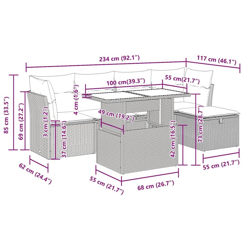 vidaXL Poly Rattan Sofa Set in Black