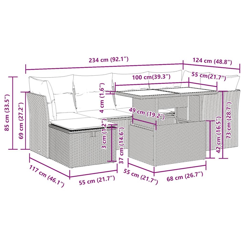 vidaXL 7 Piece Poly Rattan Sofa Set in Black