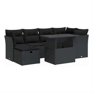 vidaXL 7 Piece Poly Rattan Sofa Set in Black