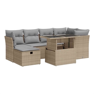 vidaXL 7 Piece Poly Rattan Sofa Set in Gray/Beige