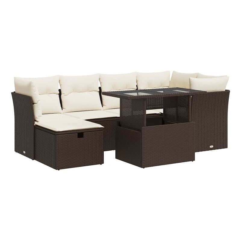 vidaXL 7 Piece Poly Rattan Sofa Set in White/Brown/Cream