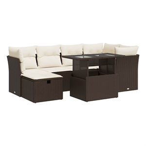 vidaXL 7 Piece Poly Rattan Sofa Set in White/Brown/Cream
