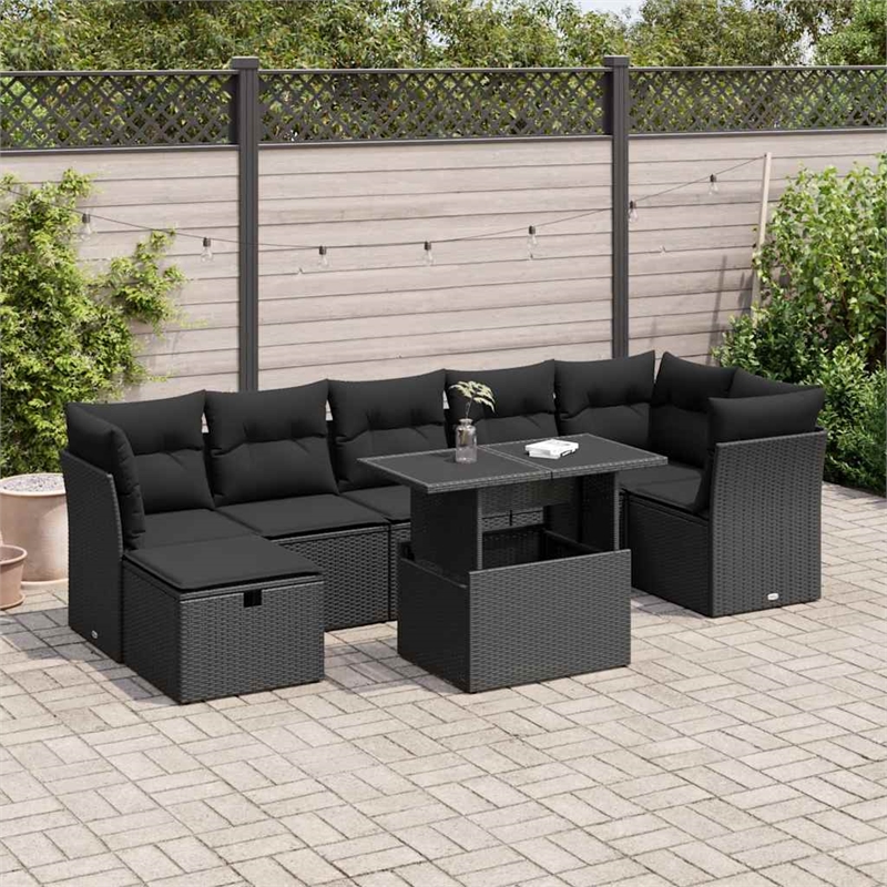 vidaXL 8 Piece Poly Rattan Sofa Set in Black