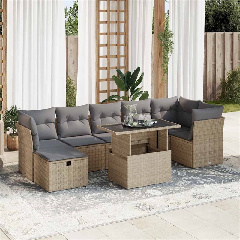 vidaXL 8 Piece Poly Rattan Sofa Set in Gray/Beige