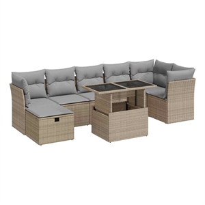 vidaXL 8 Piece Poly Rattan Sofa Set in Gray/Beige