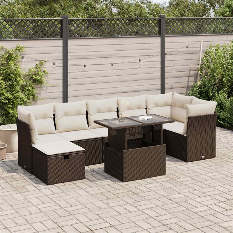 vidaXL 8 Piece Sofa Set in White/Brown/Cream