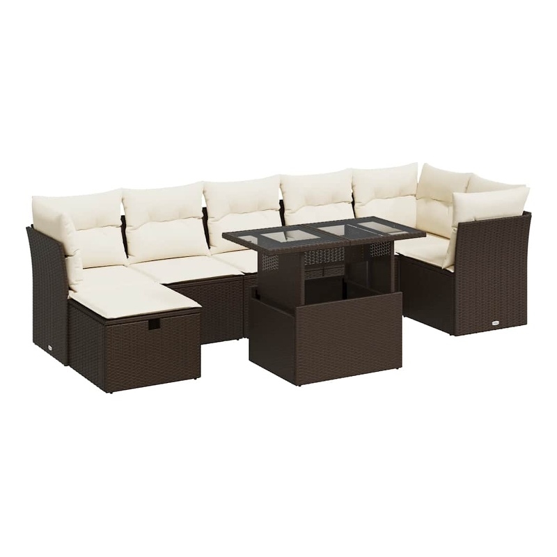vidaXL 8 Piece Sofa Set in White/Brown/Cream