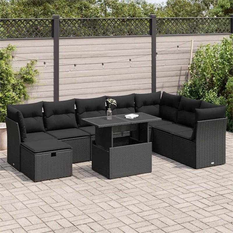 vidaXL 9 Piece Poly Rattan Large Sofa Set in Black