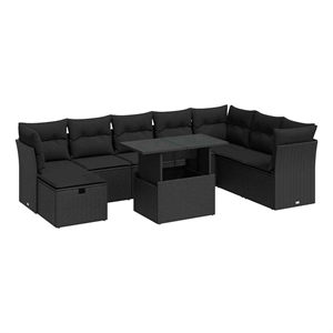 vidaXL 9 Piece Poly Rattan Large Sofa Set in Black