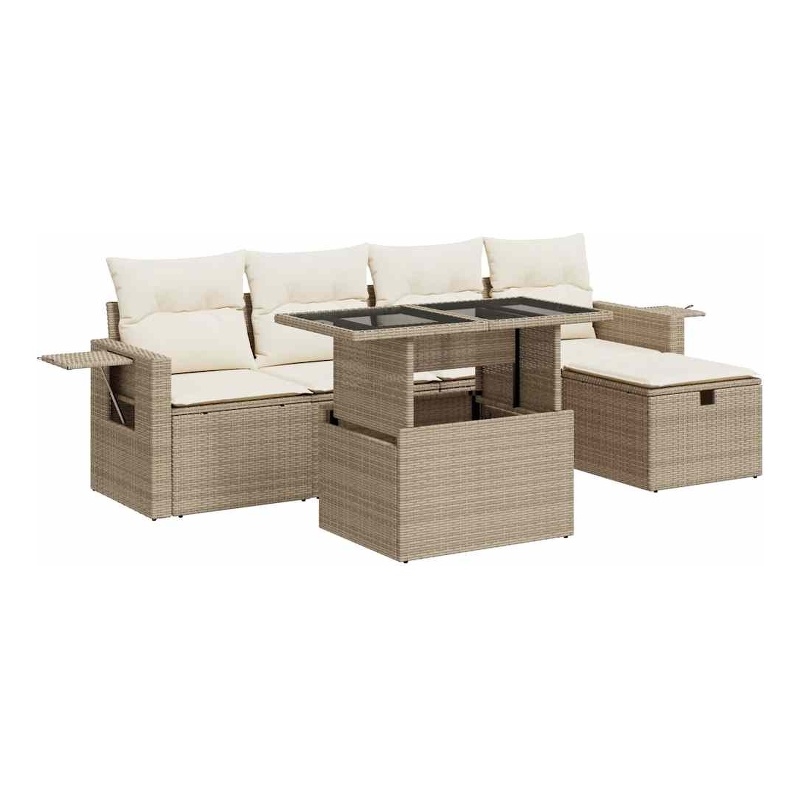 vidaXL 6 Piece Poly Rattan Sofa Set in White/Cream/Beige