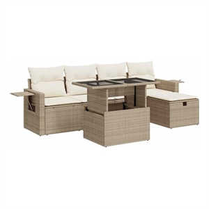 vidaXL 6 Piece Poly Rattan Sofa Set in White/Cream/Beige