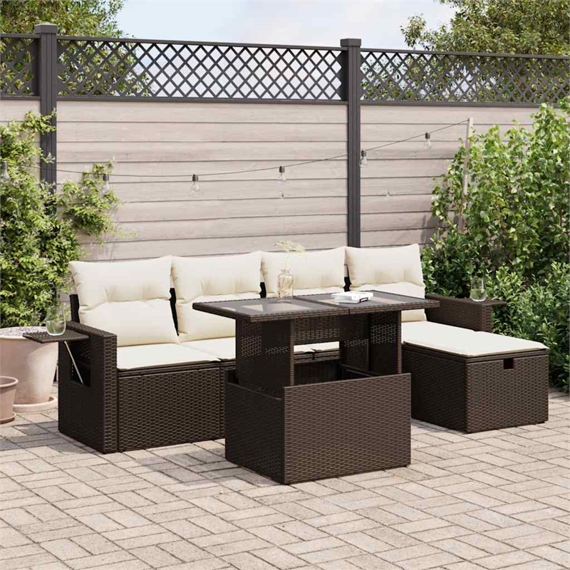 vidaXL 6 Piece Sofa Set in White/Brown/Cream