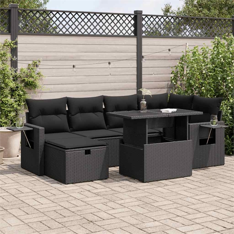 vidaXL 7 Piece Poly Rattan Medium Sofa Set in Black
