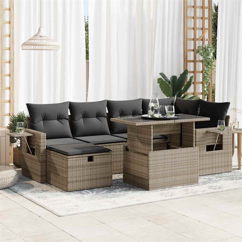 vidaXL 7 Piece Poly Rattan Sofa Set in Black/Gray