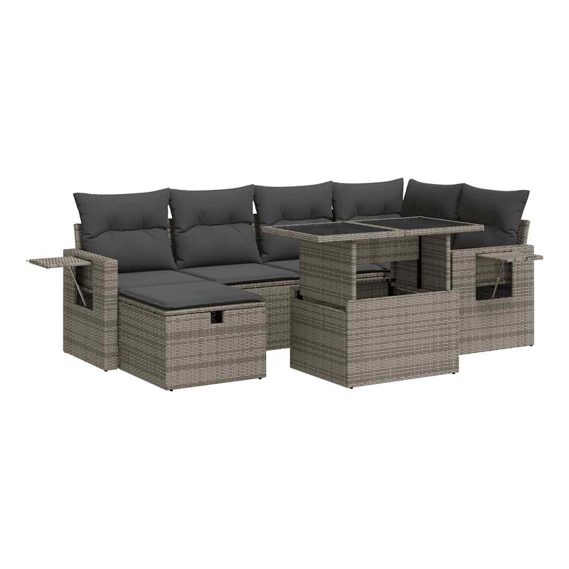 vidaXL 7 Piece Poly Rattan Sofa Set in Black/Gray