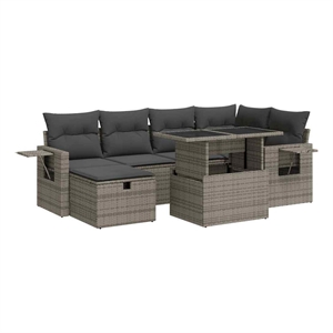 vidaXL 7 Piece Poly Rattan Sofa Set in Black/Gray