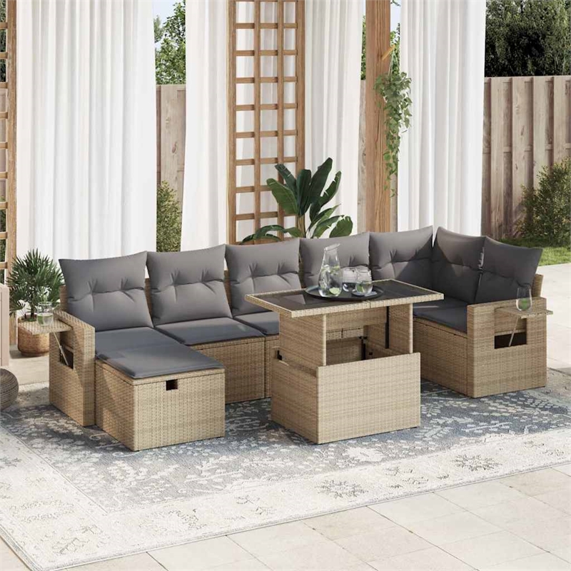 vidaXL 8 Piece Steel Sofa Set in Black/Gray/Beige