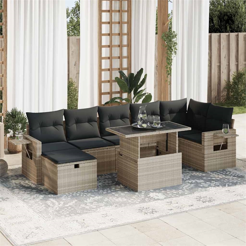 vidaXL 8 Piece Poly Rattan Sofa Set in Gray