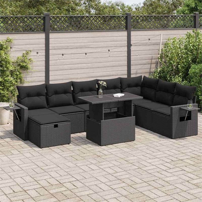 vidaXL 9 Piece Poly Rattan Sofa Set in Black