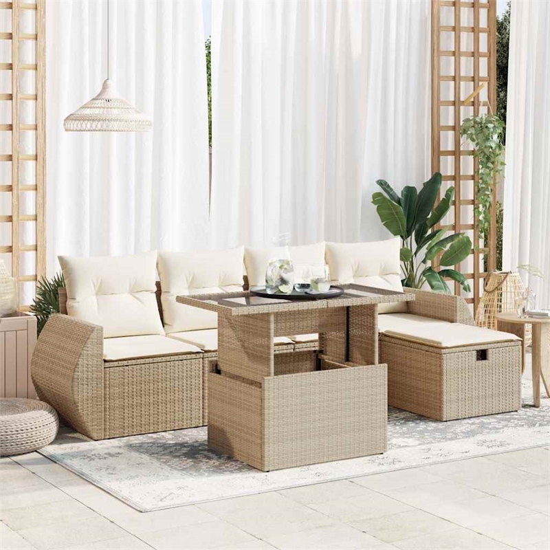 vidaXL 6 Piece Steel Sofa Set in Beige