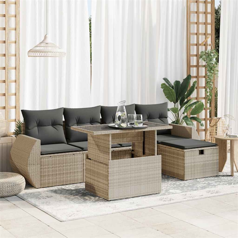vidaXL 6 Piece Poly Rattan Sofa Set in Black/Gray
